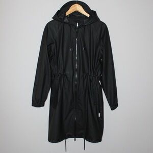 RAINS Black Hooded Rain Jacket